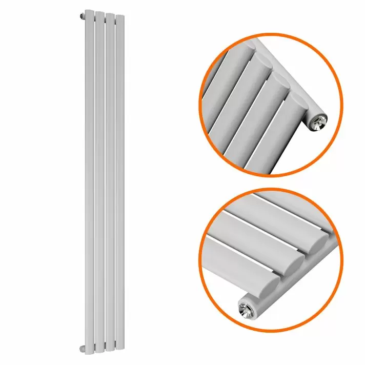 1600 x 236mm Feather Grey Single Oval Tube Vertical Radiator