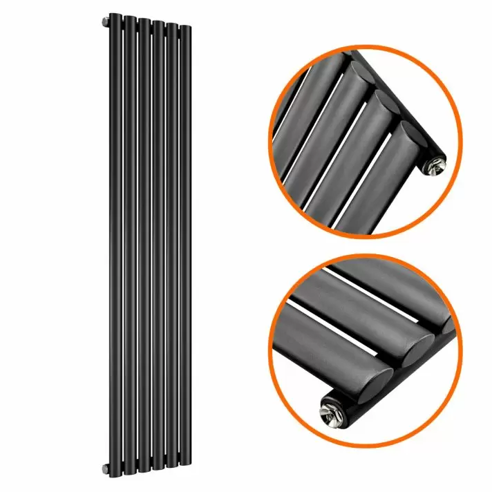 1780 x 354mm Black Single Oval Tube Vertical Radiator