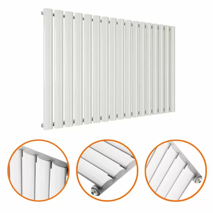 635 x 1000mm White Single Oval Tube Horizontal Radiator