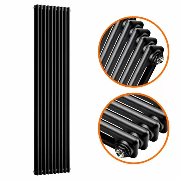 1500 x 470mm Black Vertical Traditional Column Radiator