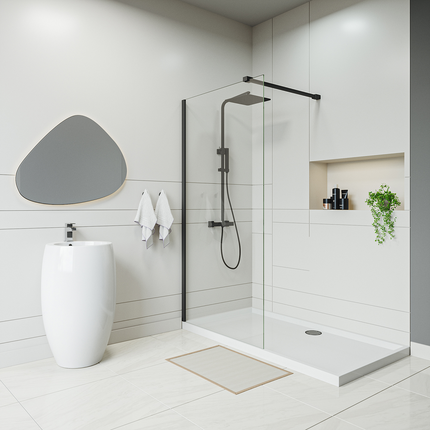 Black Wetroom / Walk-In Shower Screen, 2000 (H) x 1000mm (W)
