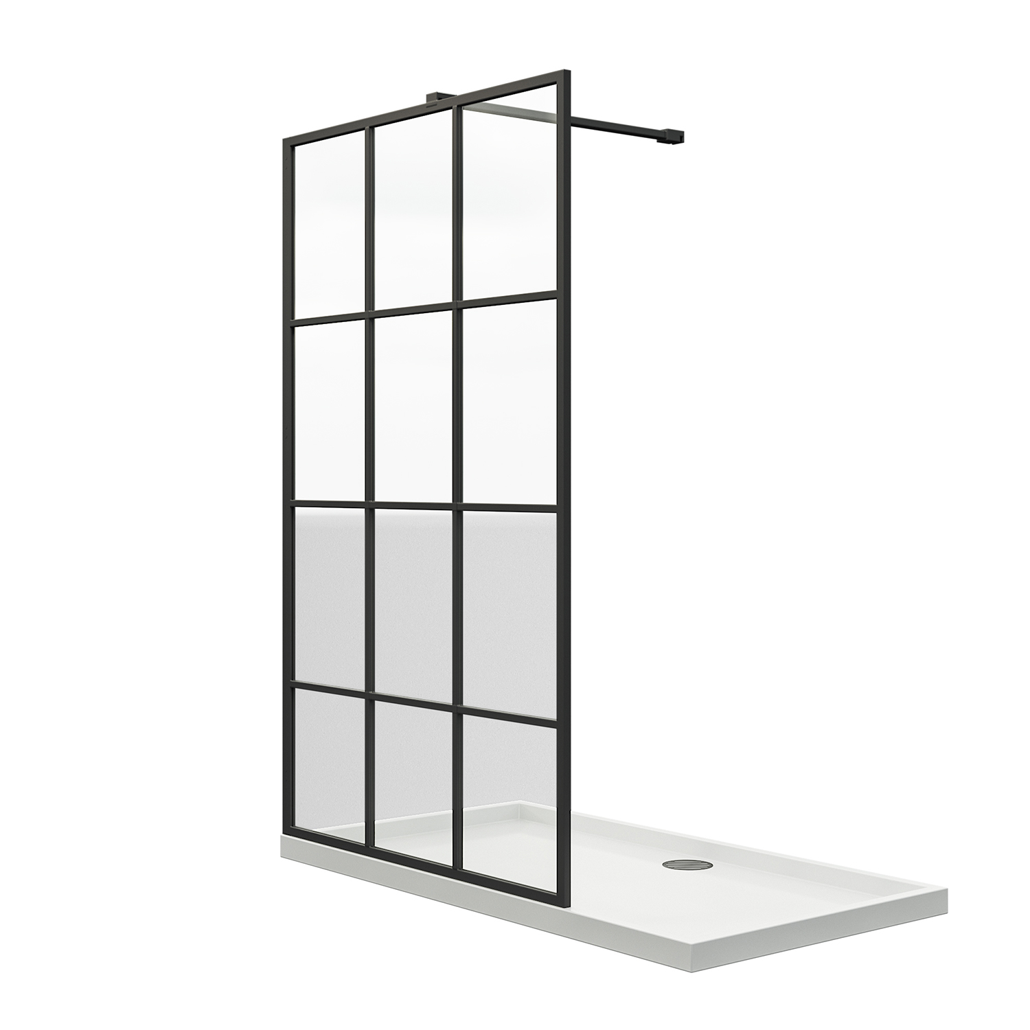 Black Grid Wetroom / Walk-In Shower Screen, 2000 (H) x 1200mm (W)