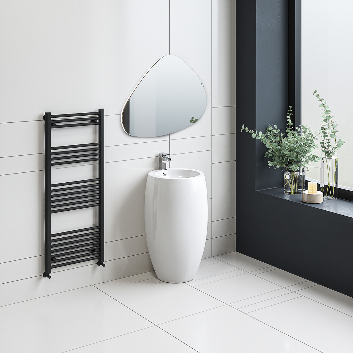 1200 x 500mm Straight Black Heated Towel Rail