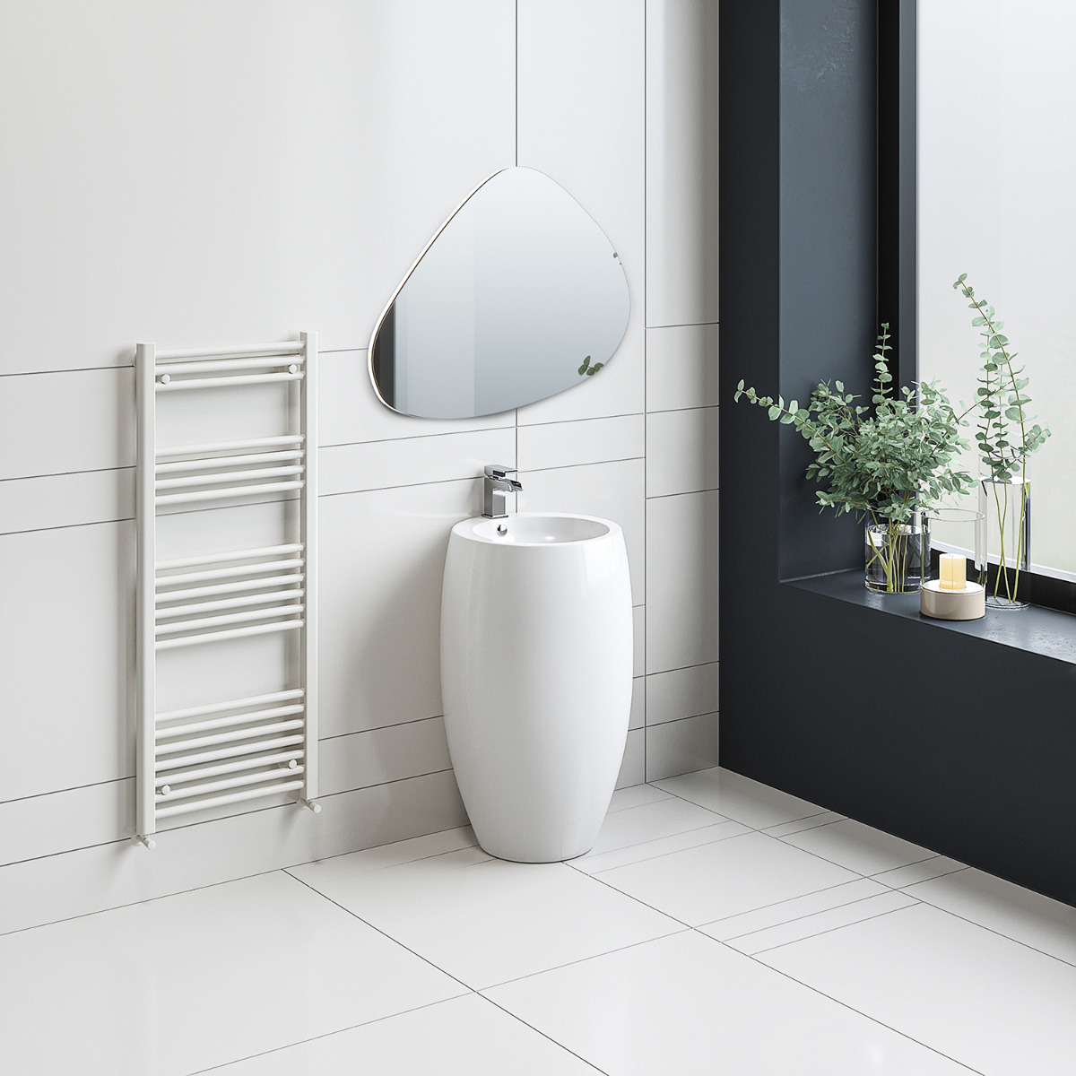 1200 x 500mm Straight White Heated Towel Rail