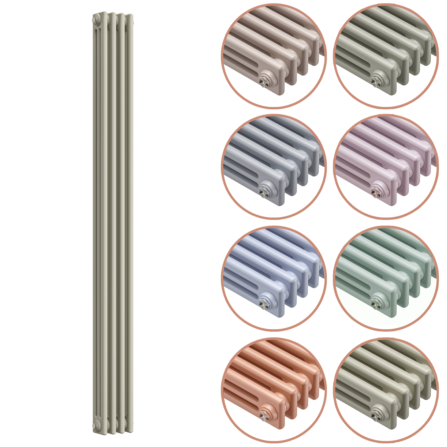 1500 x 203mm 'Pick A Pastel' Vertical Traditional 3 Column Radiator