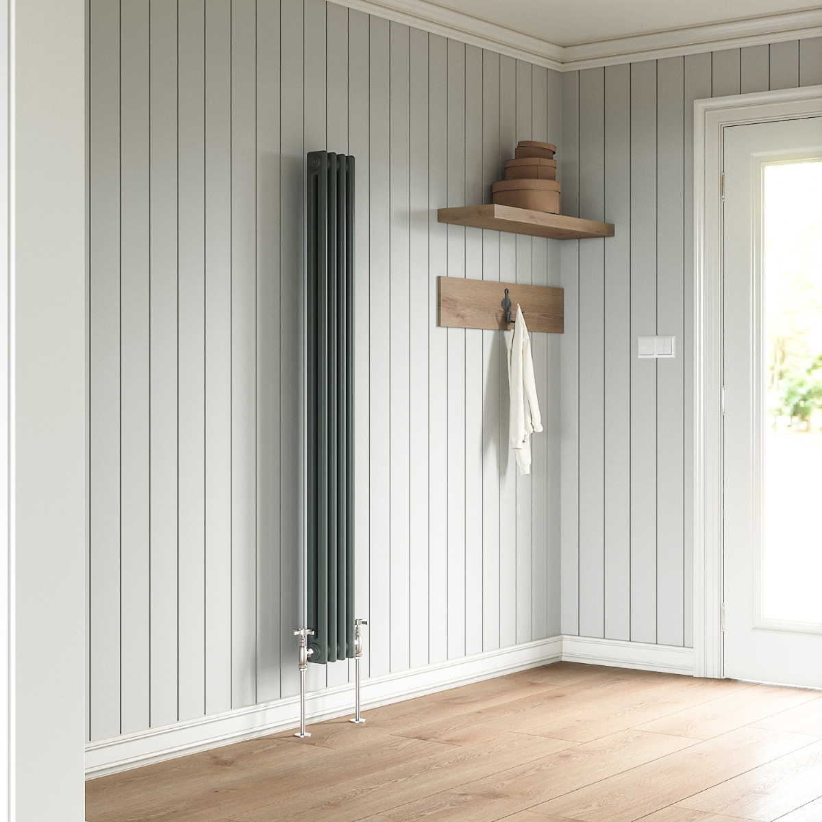 1500 x 203mm Anthracite Vertical Traditional 2 Column Radiator