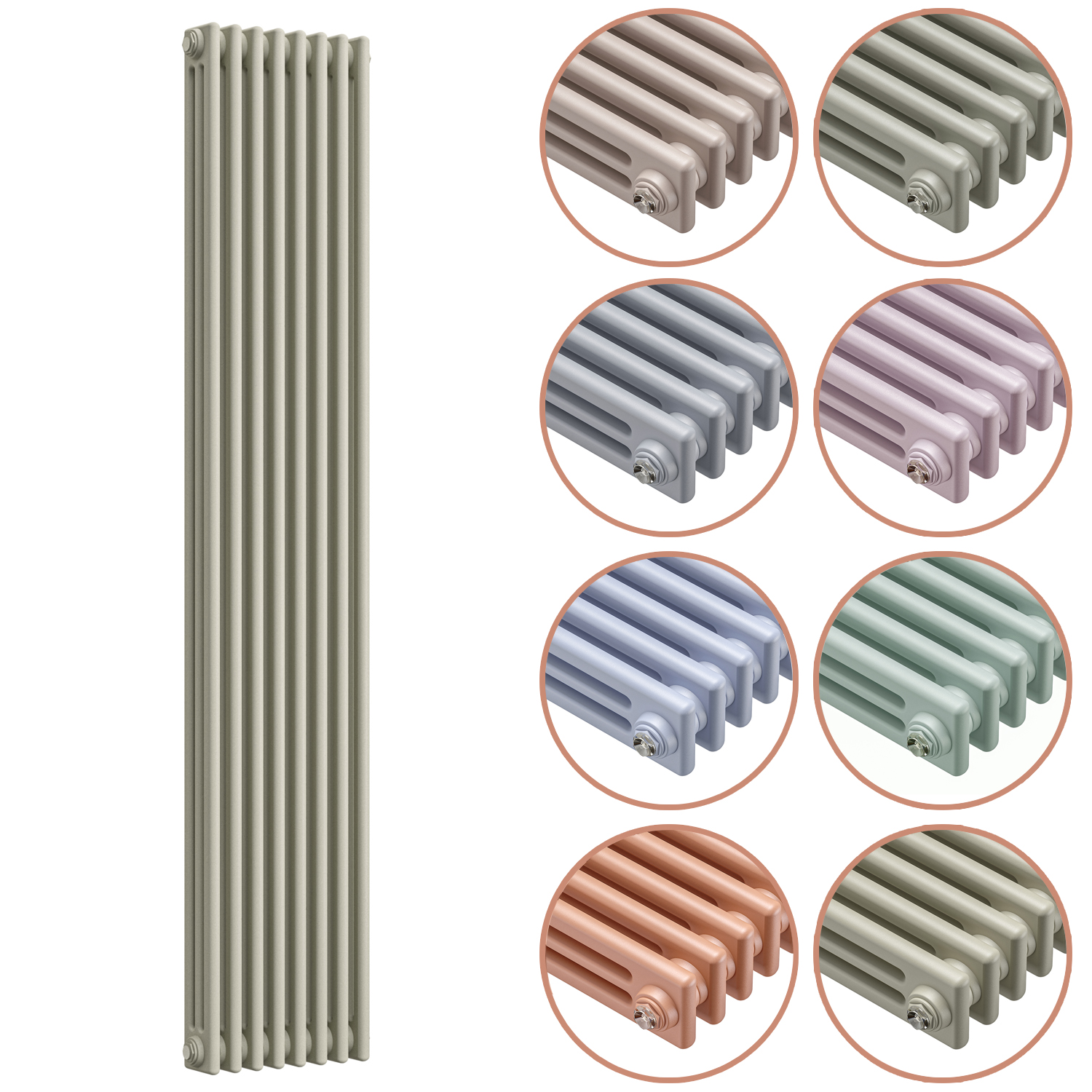 1500 x 383mm 'Pick A Pastel' Vertical Traditional 3 Column Radiator