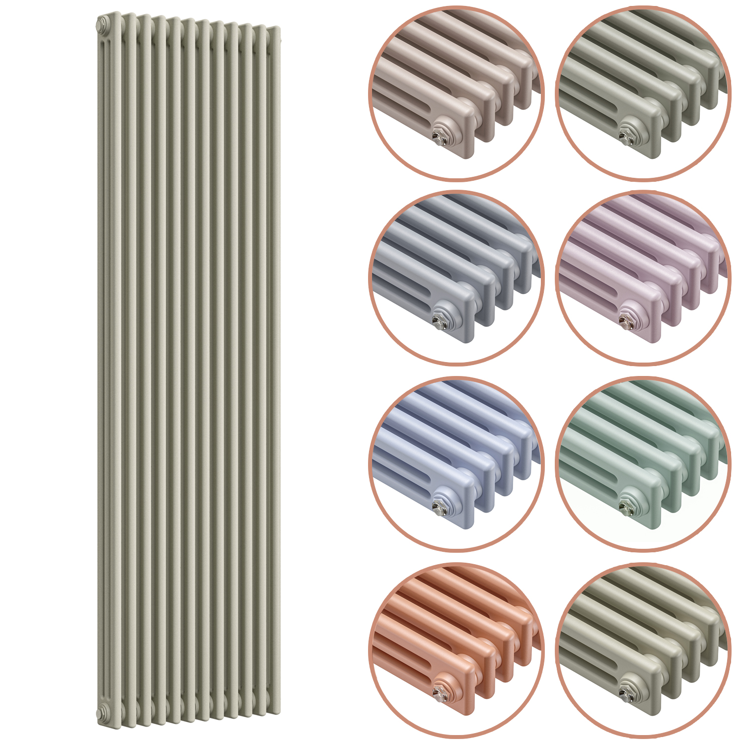 1500 x 560mm 'Pick A Pastel' Vertical Traditional 3 Column Radiator