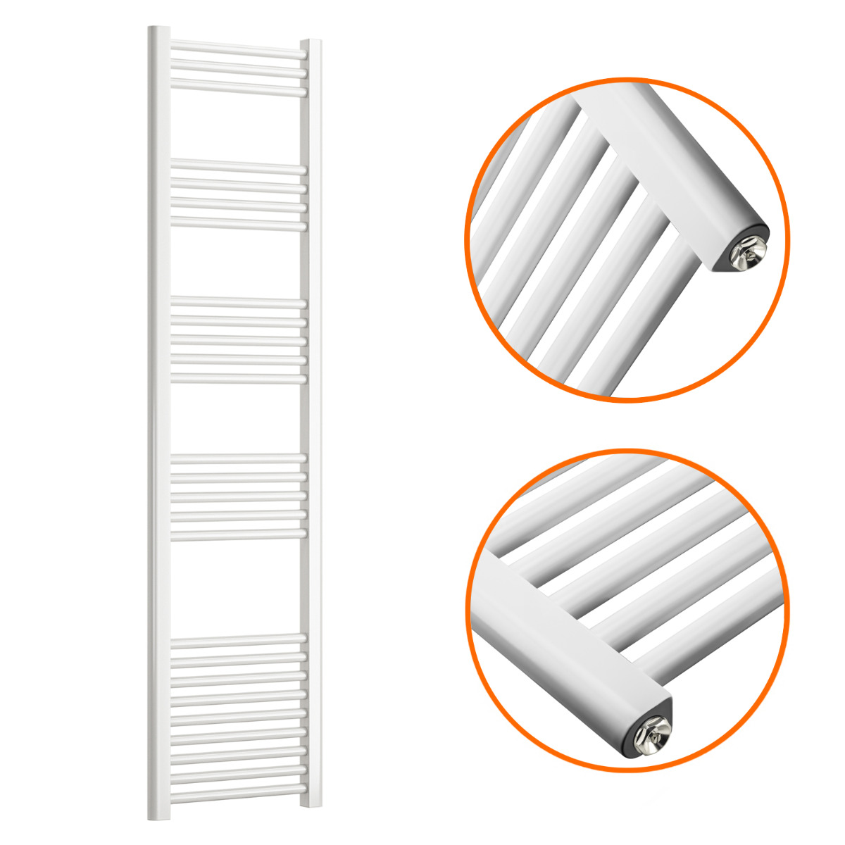 1600 x 400mm Straight White Heated Towel Rail