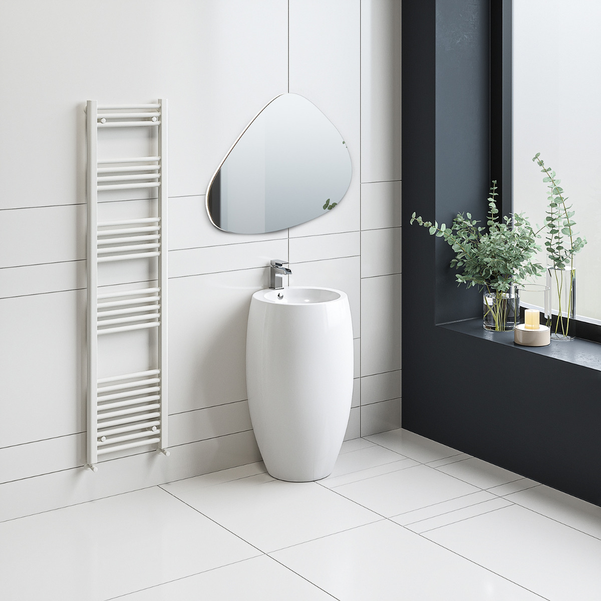 1600 x 400mm Straight White Heated Towel Rail