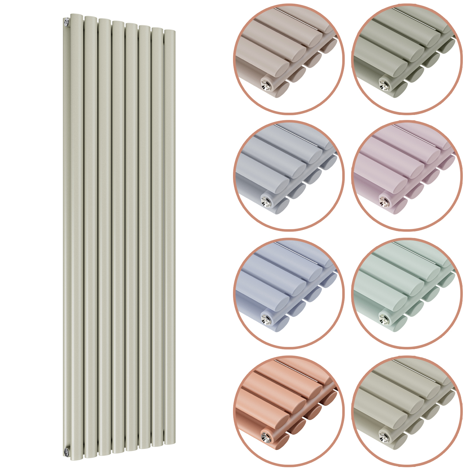 1600 x 472mm 'Pick A Pastel' Double Oval Tube Vertical Radiator