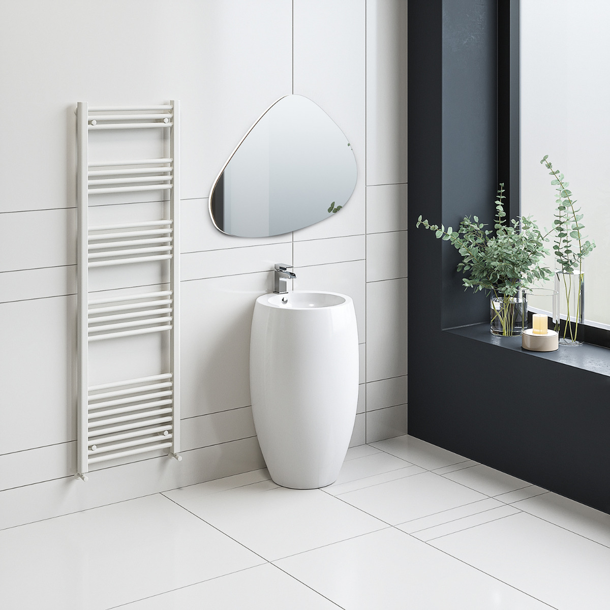 1600 x 500mm Straight White Heated Towel Rail