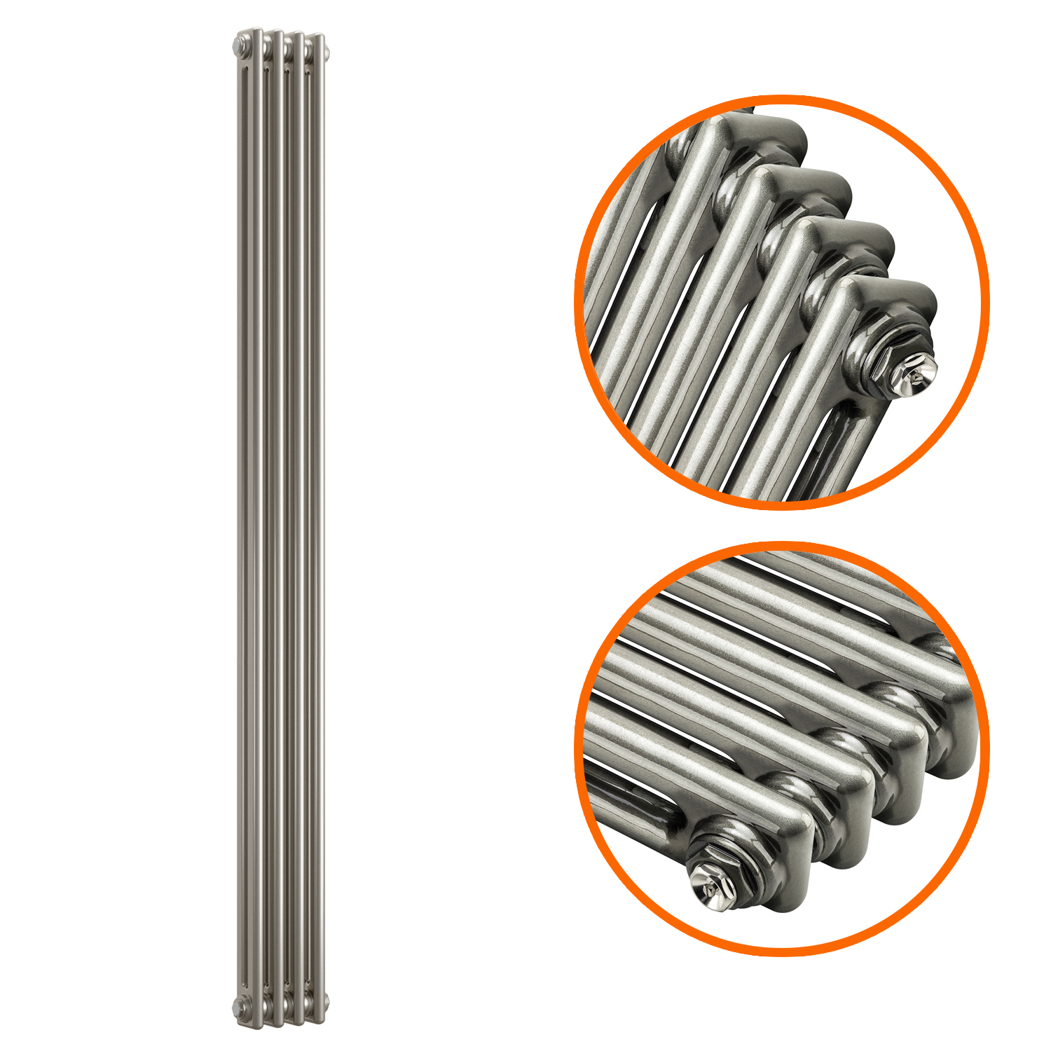 1500 x 203mm Raw Metal Lacquered Vertical Traditional 2 Column Radiator