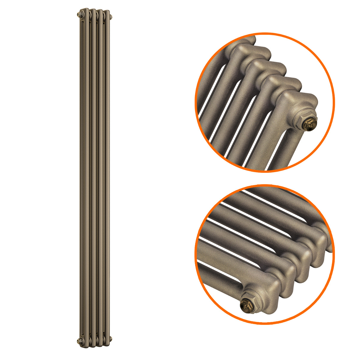1800 x 203mm Antique Brass Vertical Traditional 2 Column Radiator