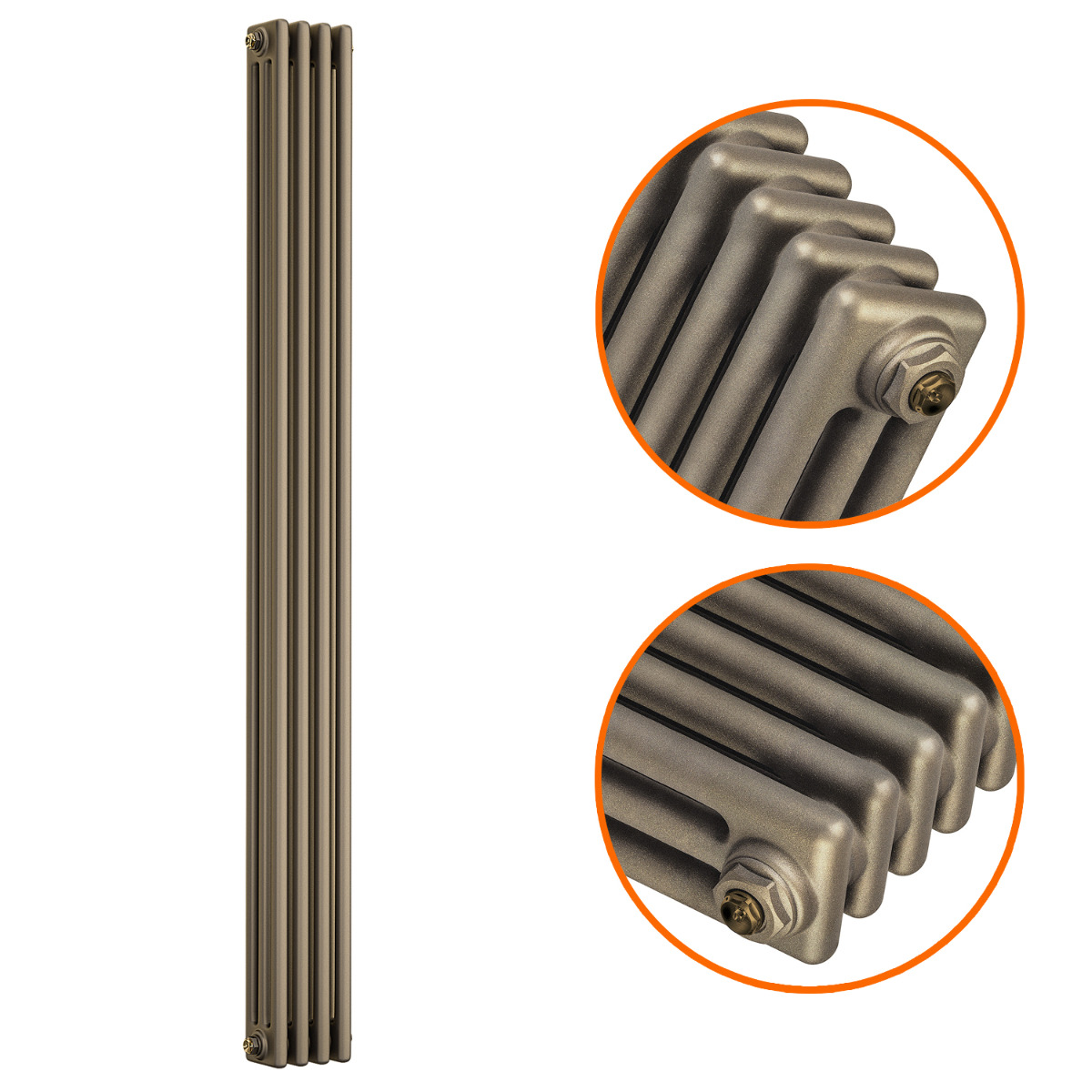 1500 x 203mm Antique Brass Vertical Traditional 3 Column Radiator