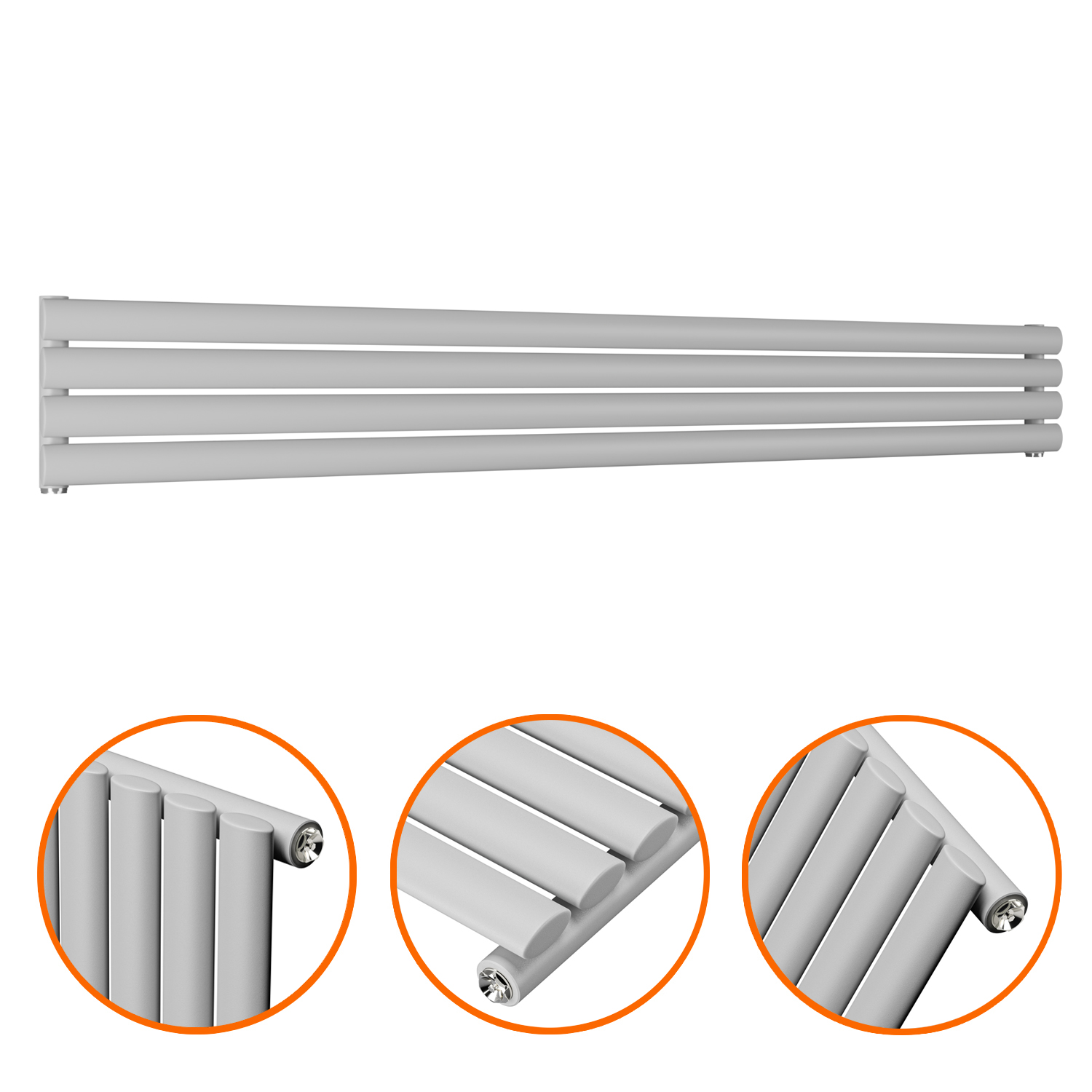 236mm x 1780mm Feather Grey Single Oval Tube Horizontal / Landscape Radiator
