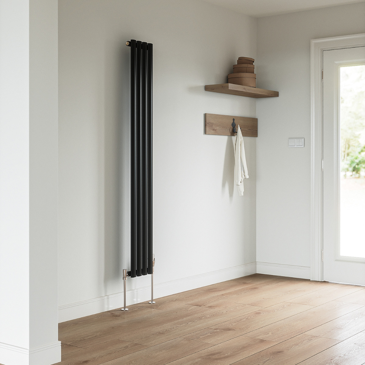 1600 x 236mm Black Single Oval Tube Vertical Radiator 