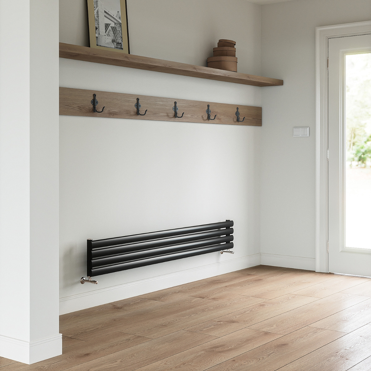 236mm x 1600mm Black Single Oval Tube Horizontal / Landscape Radiator 