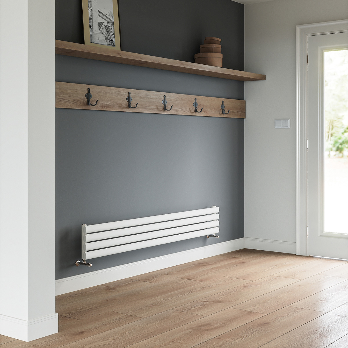 236mm x 1600mm White Single Oval Tube Horizontal / Landscape Radiator 