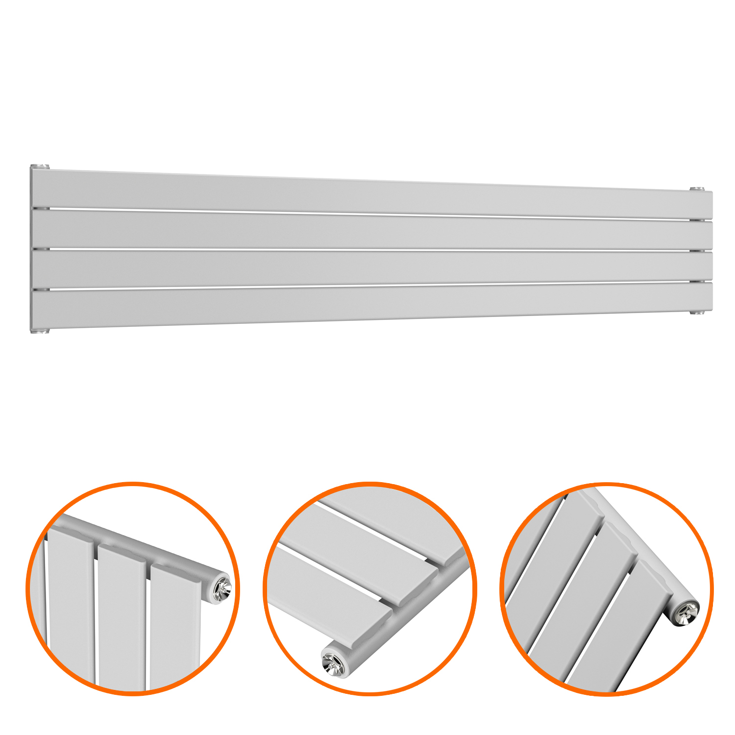 280mm x 1600mm Feather Grey Single Flat Panel Horizontal / Landscape Radiator