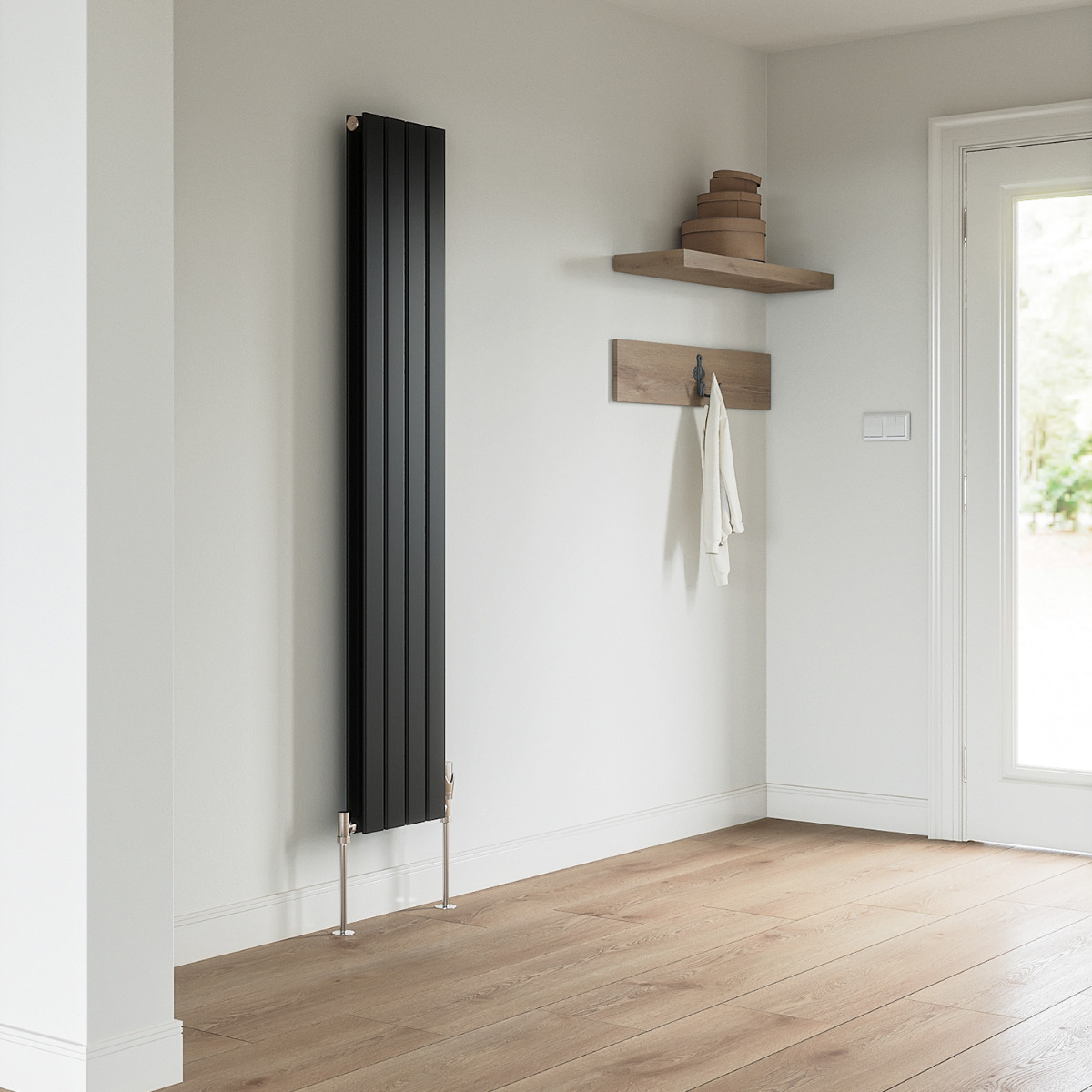 1600 x 280mm Black Double Flat Panel Vertical Radiator 
