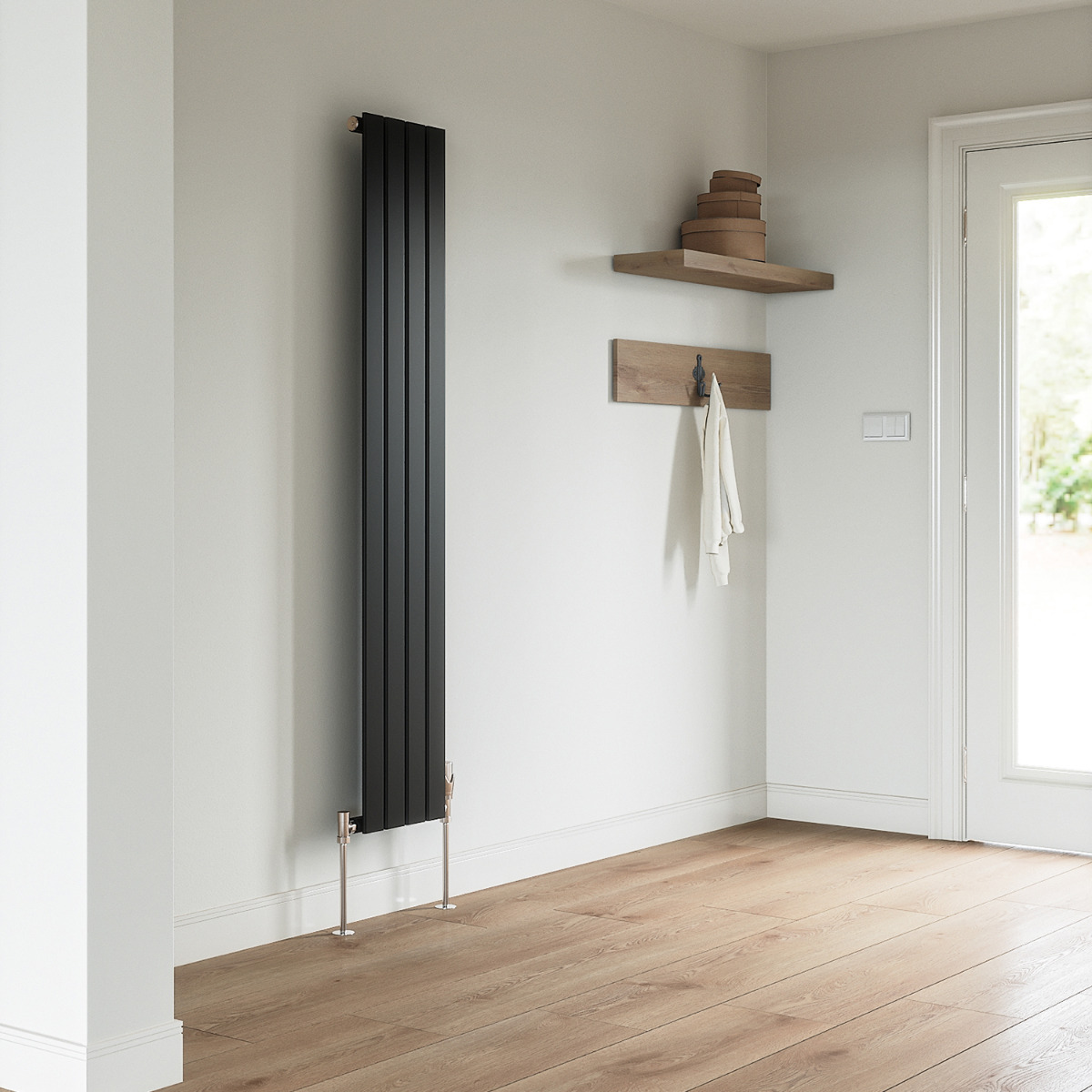 1600 x 280mm Black Single Flat Panel Vertical Radiator 
