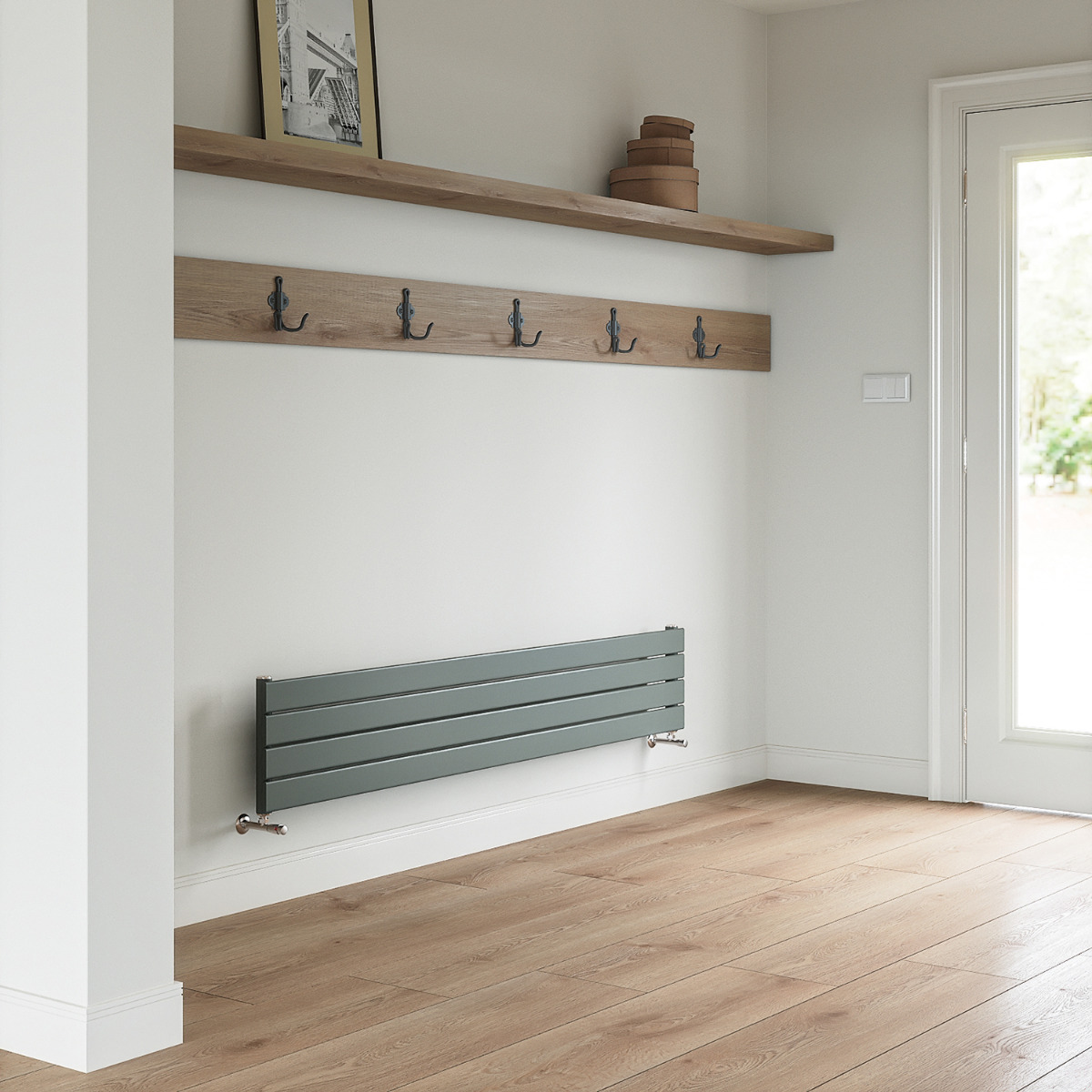 280mm x 1600mm Anthracite Single Flat Panel Horizontal / Landscape Radiator