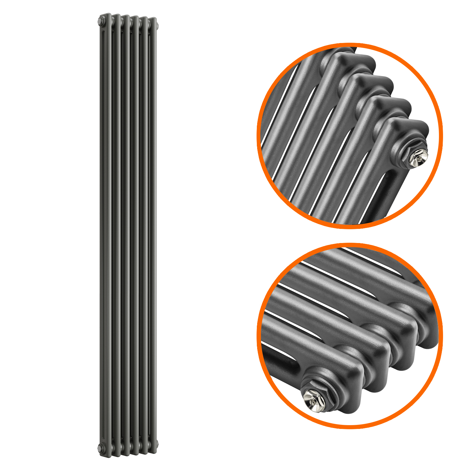 1500 x 293mm Anthracite Vertical Traditional 2 Column Radiator