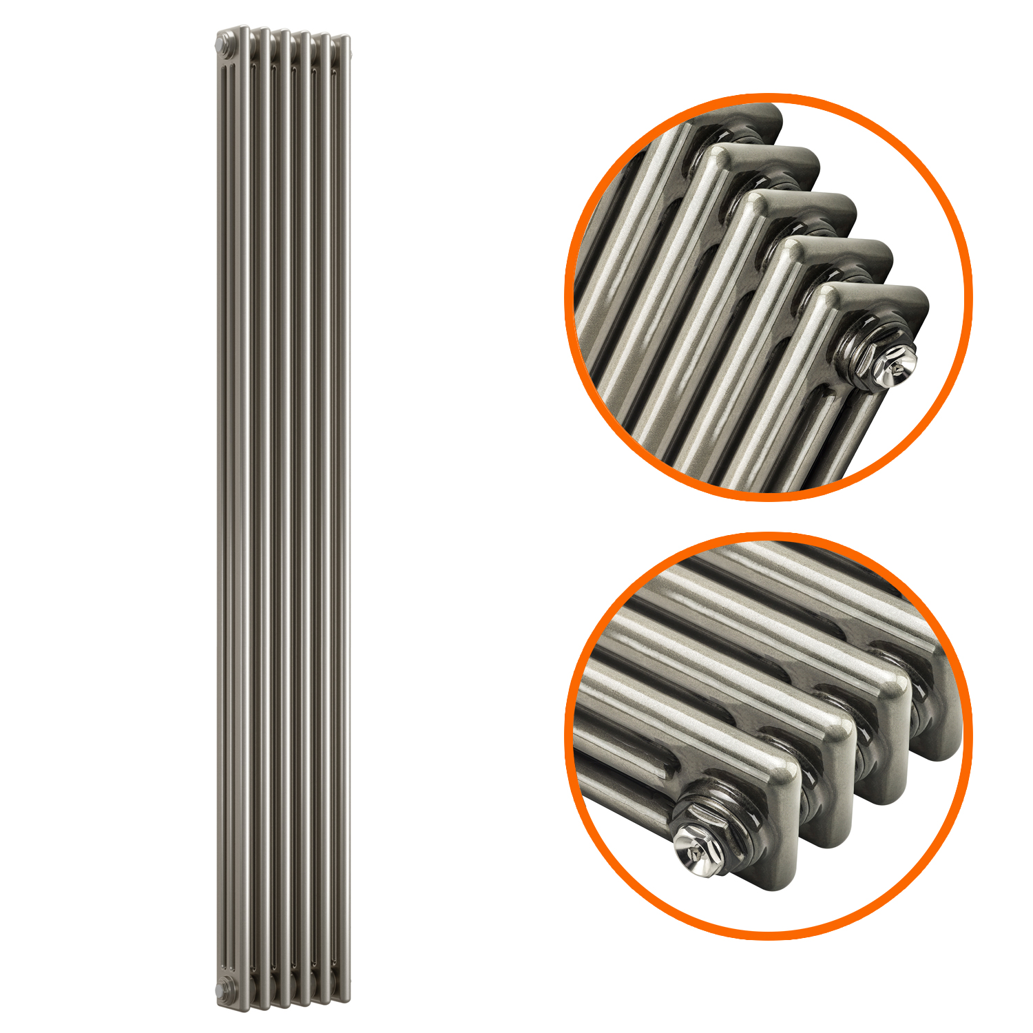 1500 x 293mm Raw Metal Lacquered Vertical Traditional 3 Column Radiator