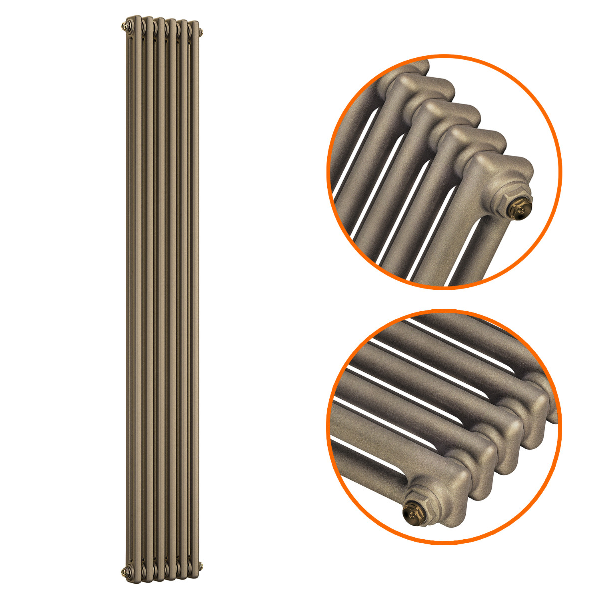1500 x 293mm Antique Brass Vertical Traditional 2 Column Radiator