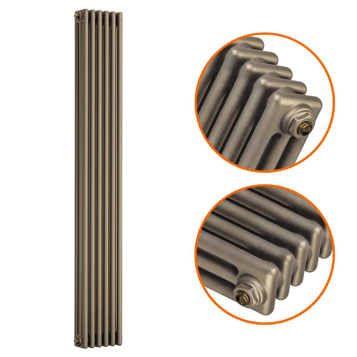 1500 x 293mm Antique Brass Vertical Traditional 3 Column Radiator
