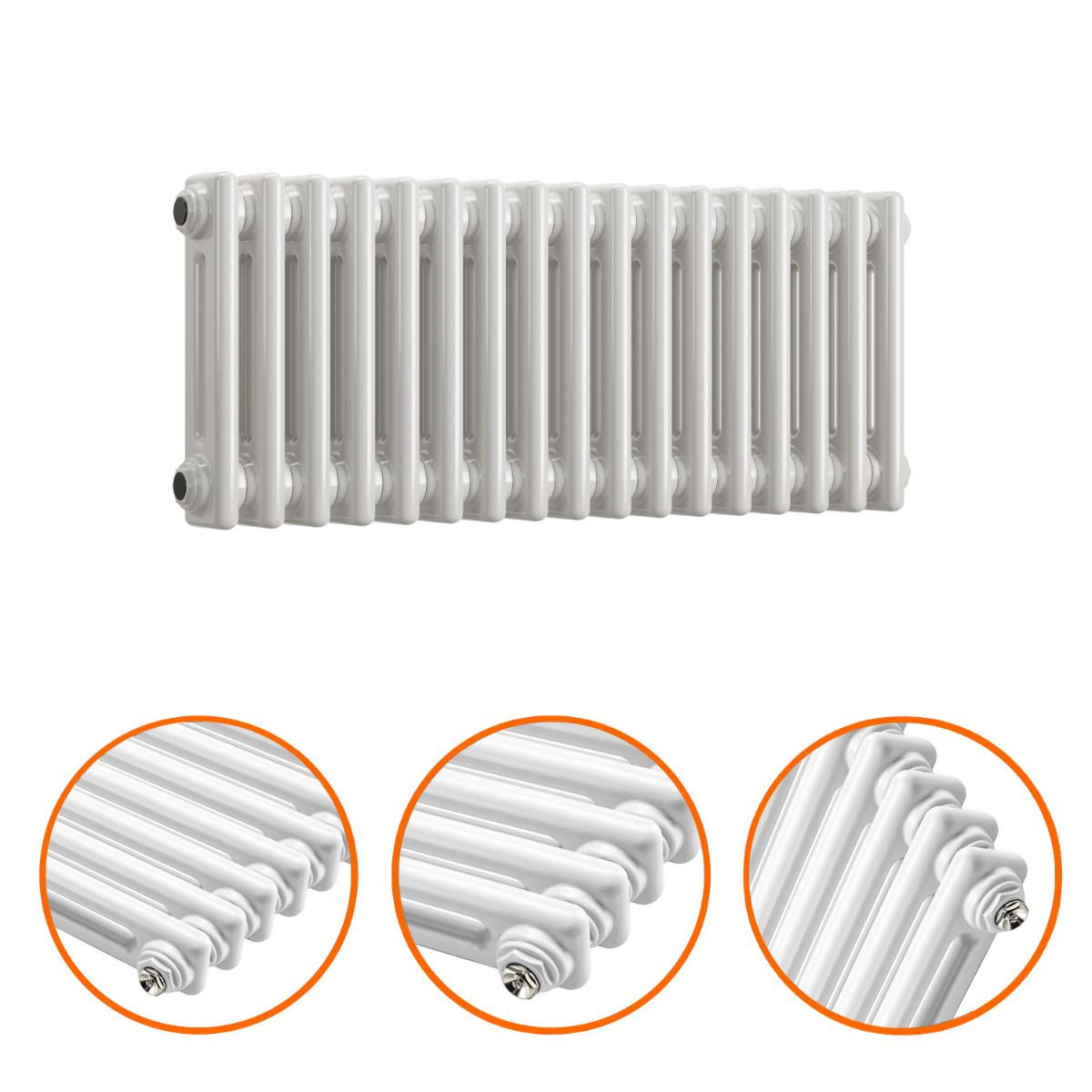 300 x 788mm White Horizontal Traditional 2 Column Radiator