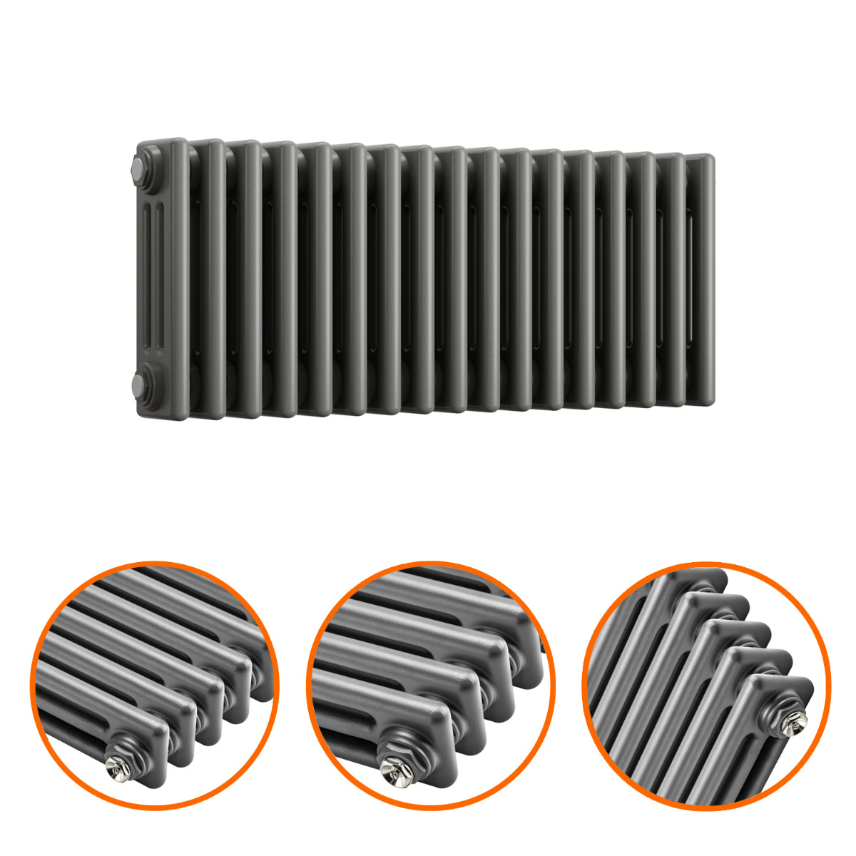 300 High Radiator 300 x 788mm Anthracite Horizontal Traditional 3 Column Radiator