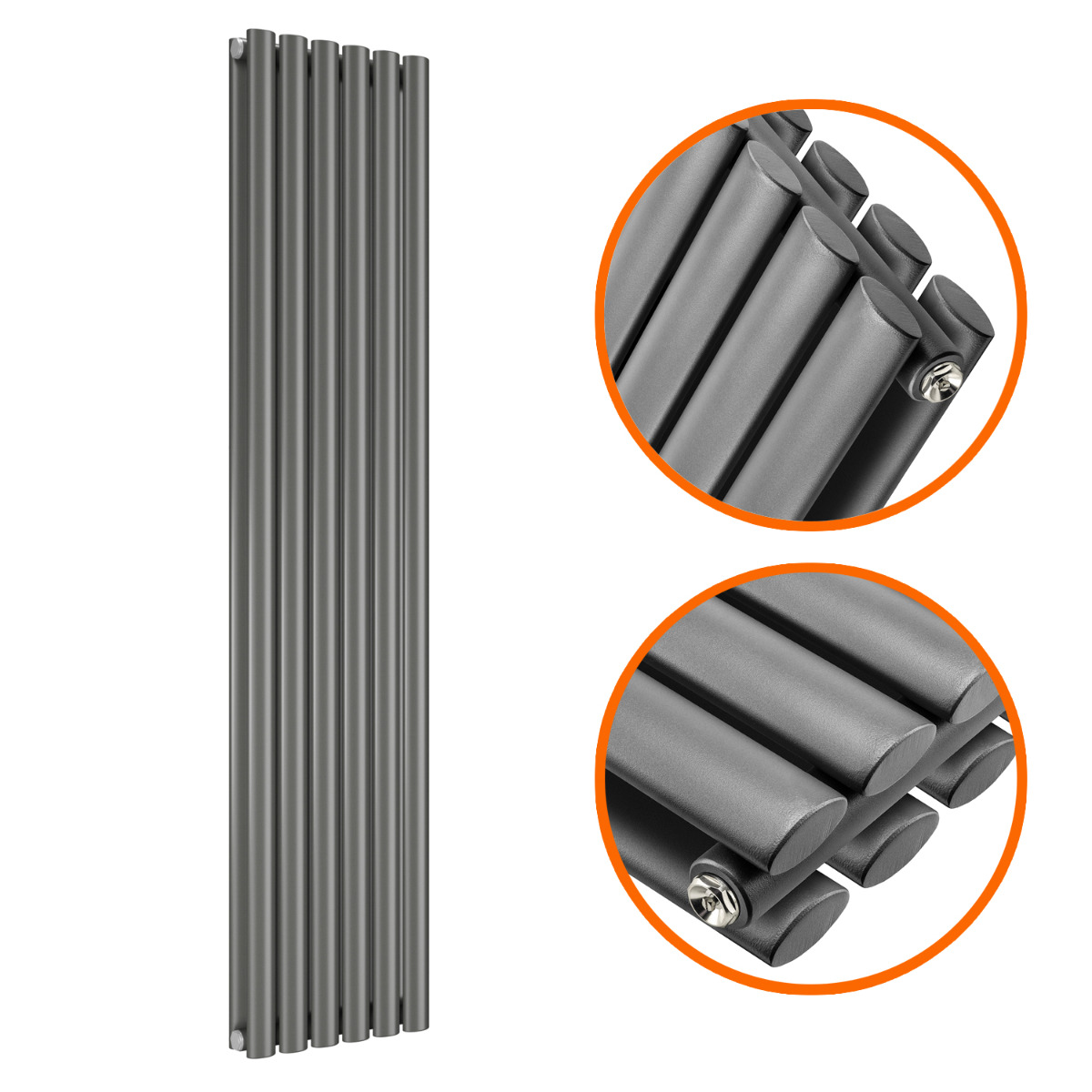 1780 x 354mm Anthracite Double Oval Tube Vertical Radiator 