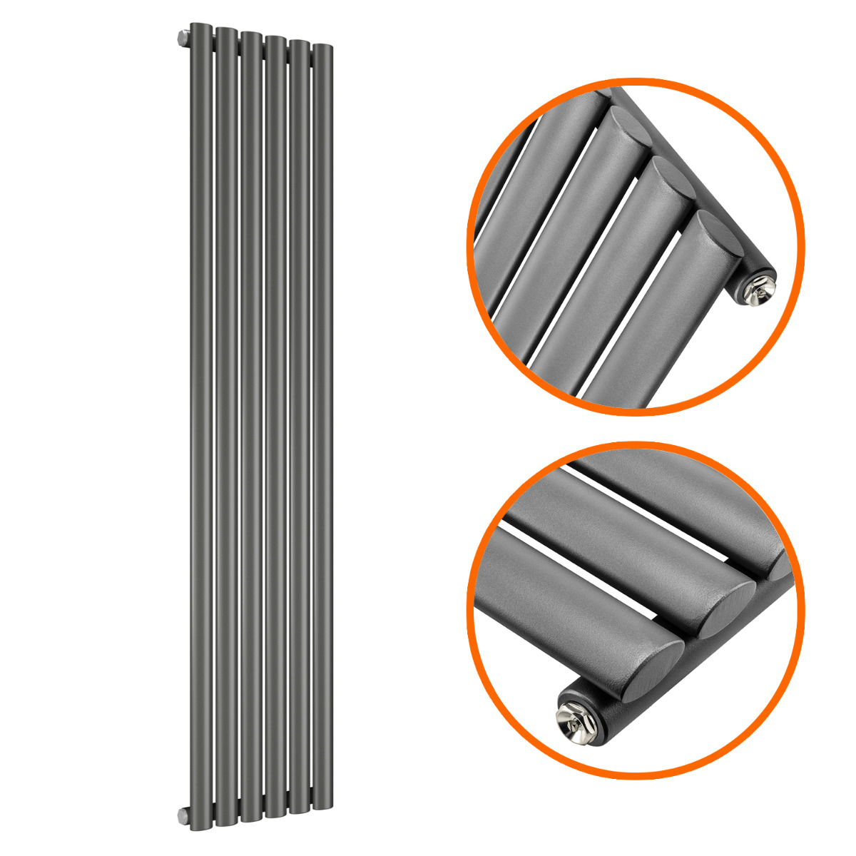1600 x 354mm Anthracite Single Oval Tube Vertical Radiator