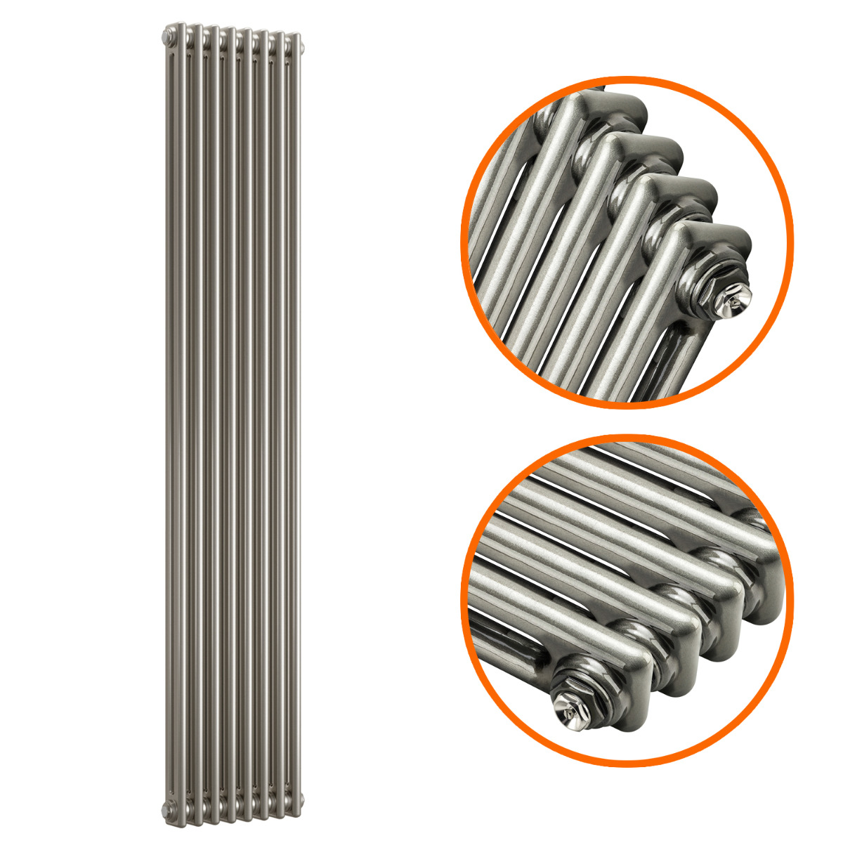 Metalrist Radiator 1800 x 383mm Raw Metal Lacquered Vertical Traditional 2 Column Radiator