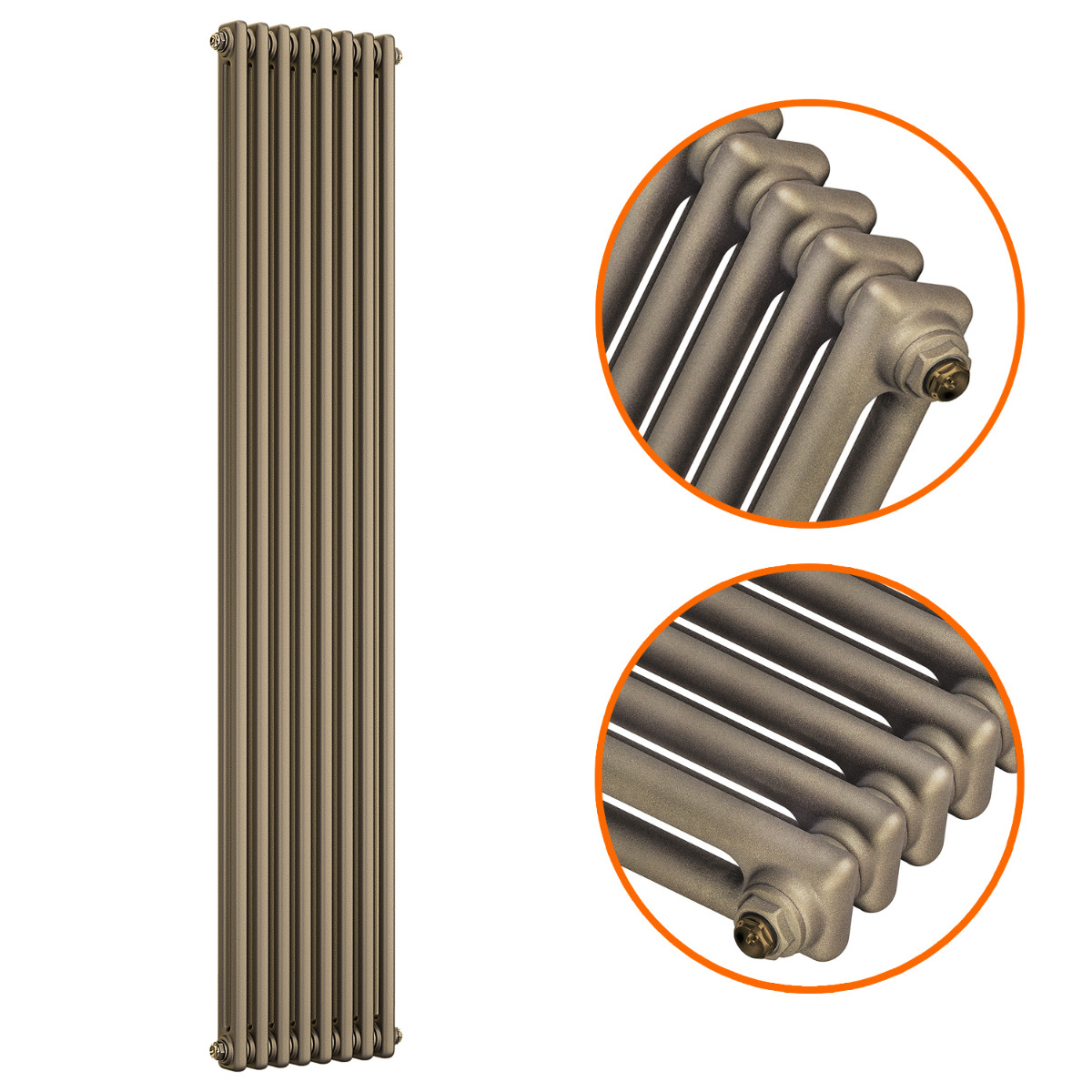 1500 x 383mm Antique Brass Vertical Traditional 2 Column Radiator