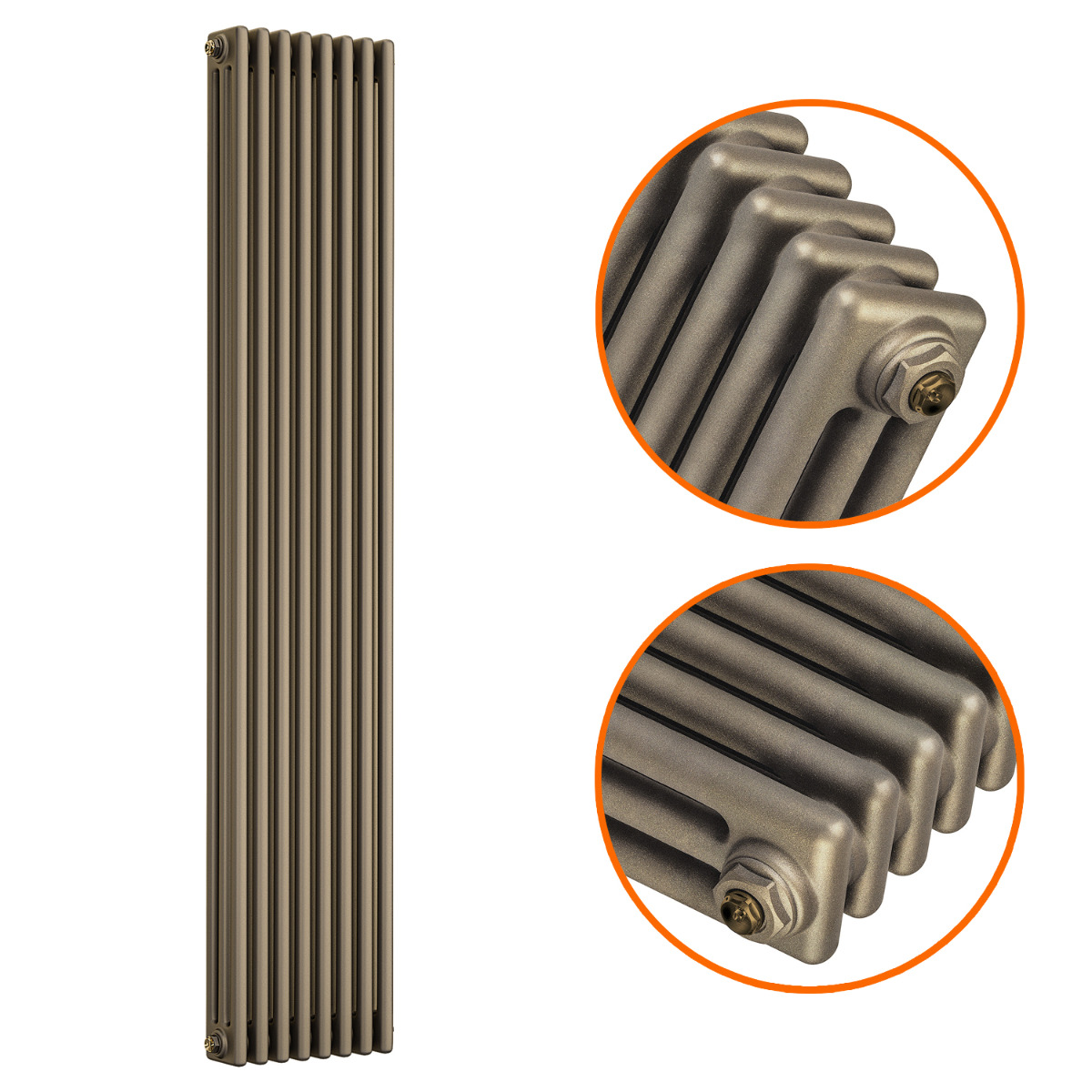 1500 x 383mm Antique Brass Vertical Traditional 3 Column Radiator