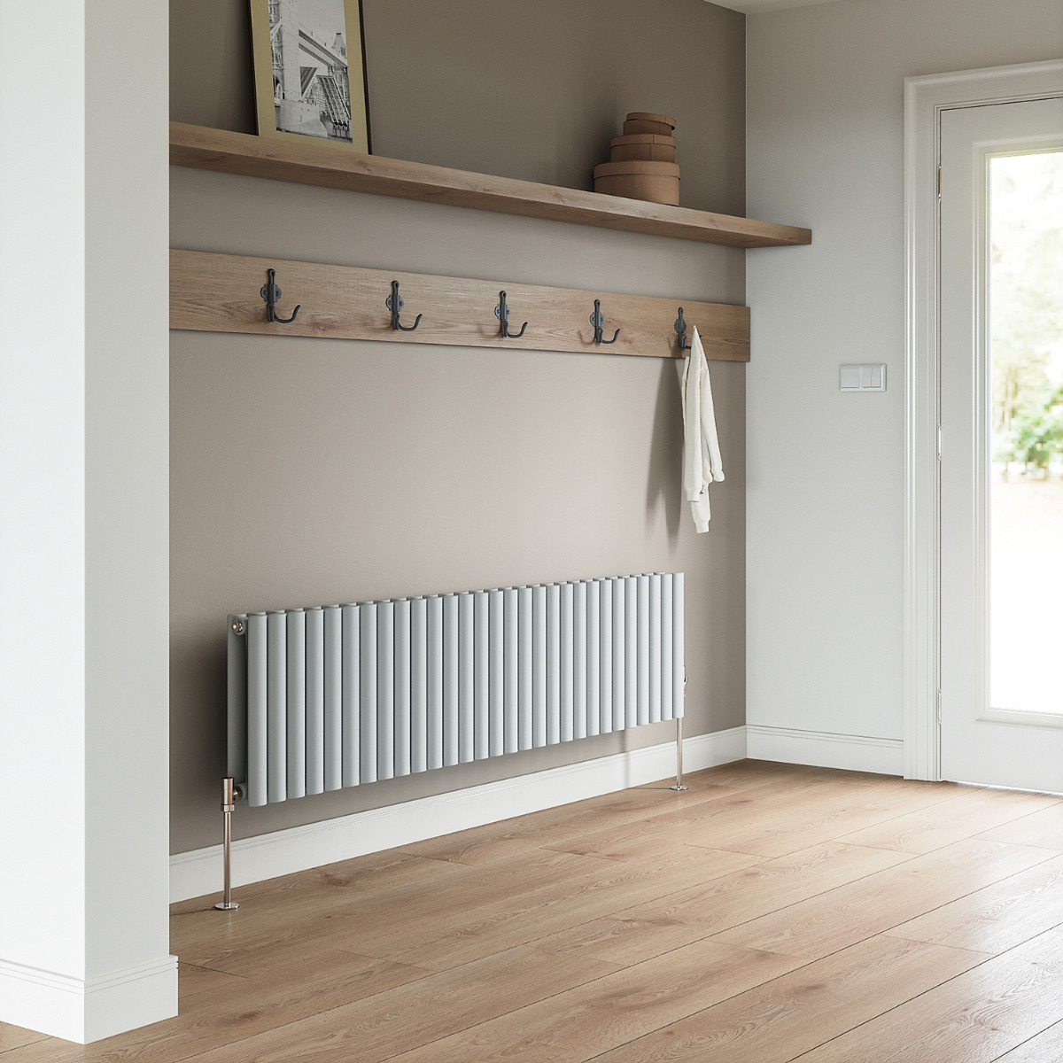 400 x 1652mm Feather Grey Double Oval Tube Horizontal Radiator