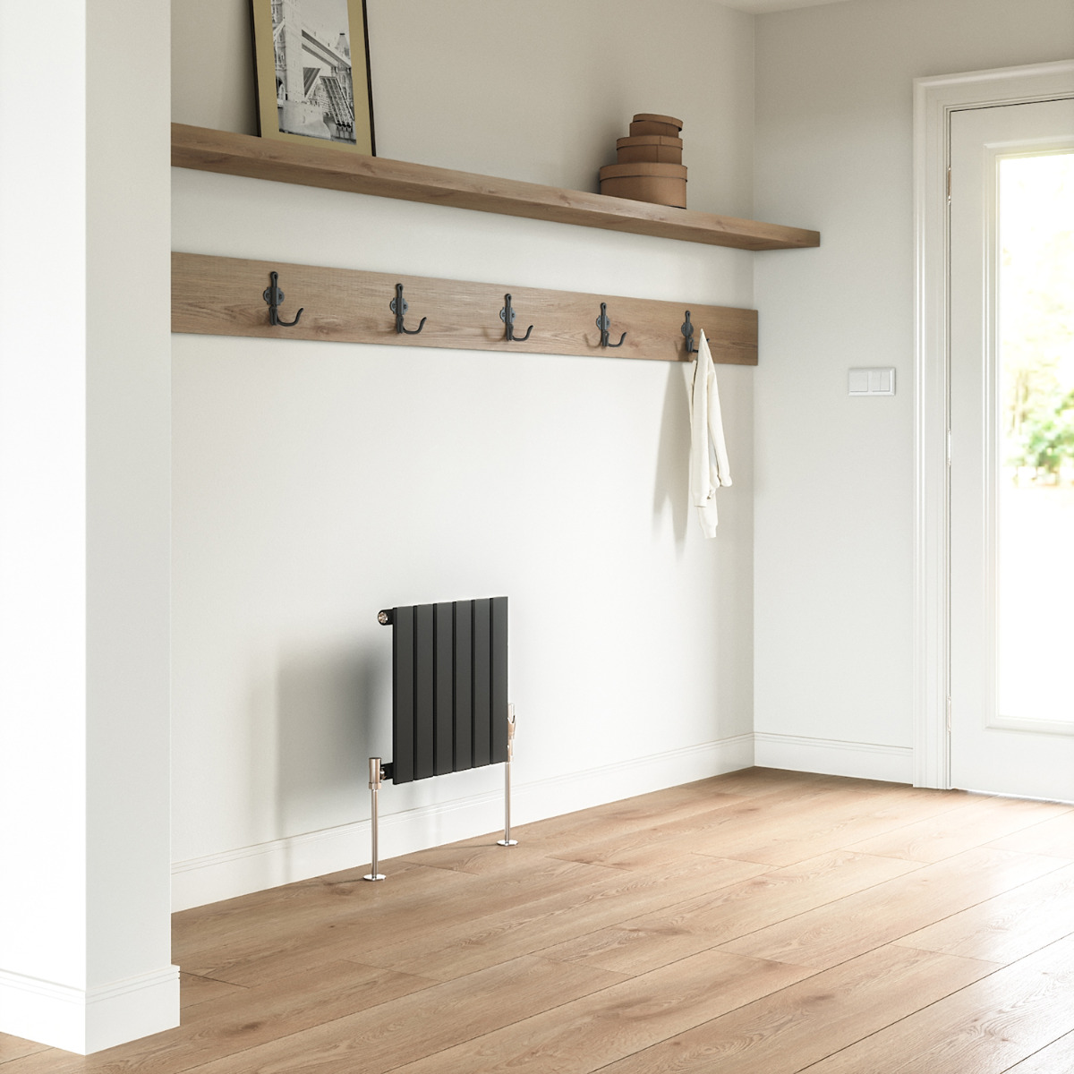 400 x 420mm Black Single Flat Panel Horizontal Radiator 