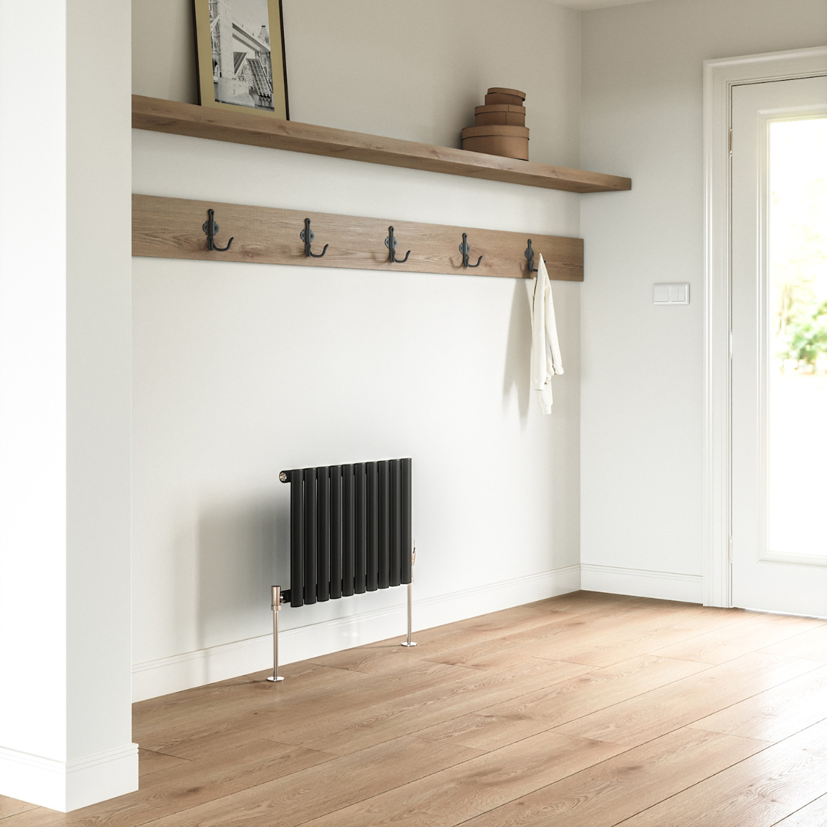 400 x 595mm Black Single Oval Tube Horizontal Radiator 