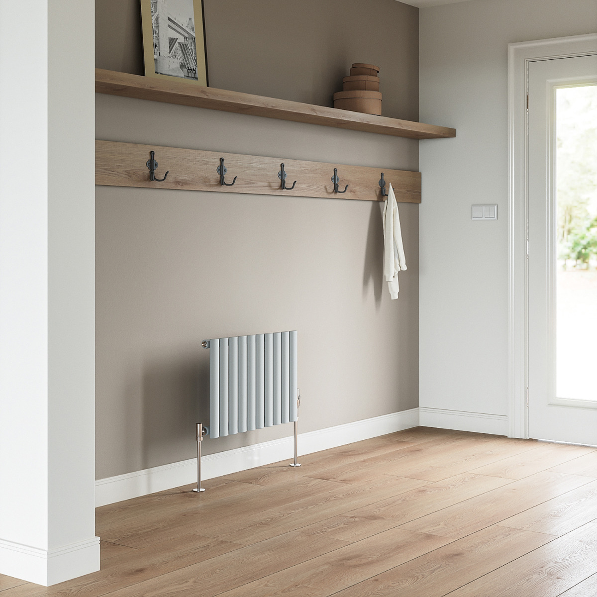 400 x 595mm Feather Grey Single Oval Tube Horizontal Radiator