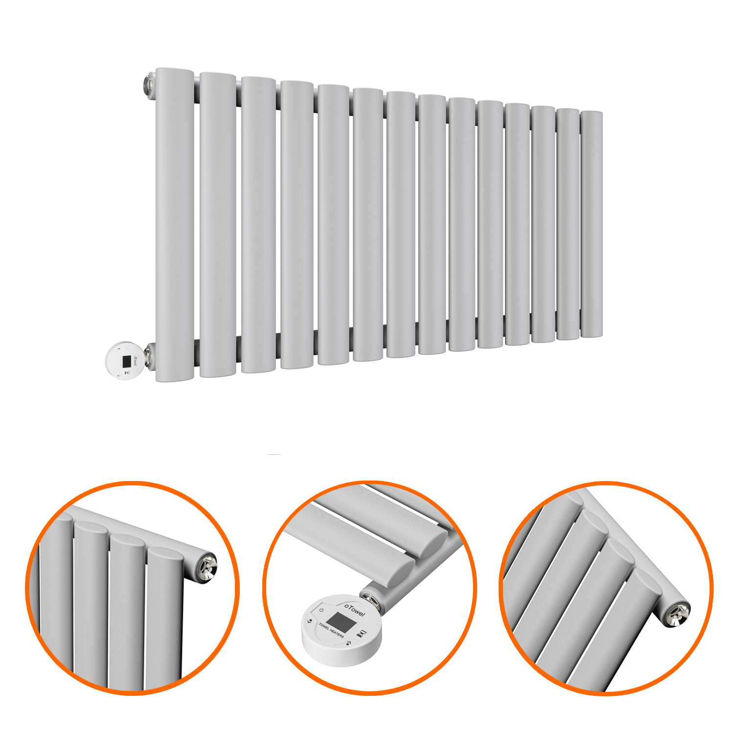 400 x 834mm Electric Feather Grey Single Oval Panel Horizontal Radiator