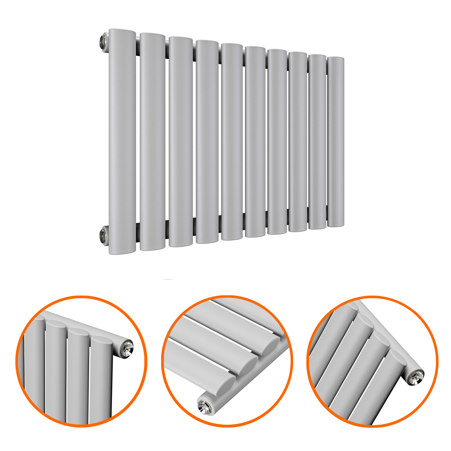 400 x 595mm Feather Grey Single Oval Tube Horizontal Radiator