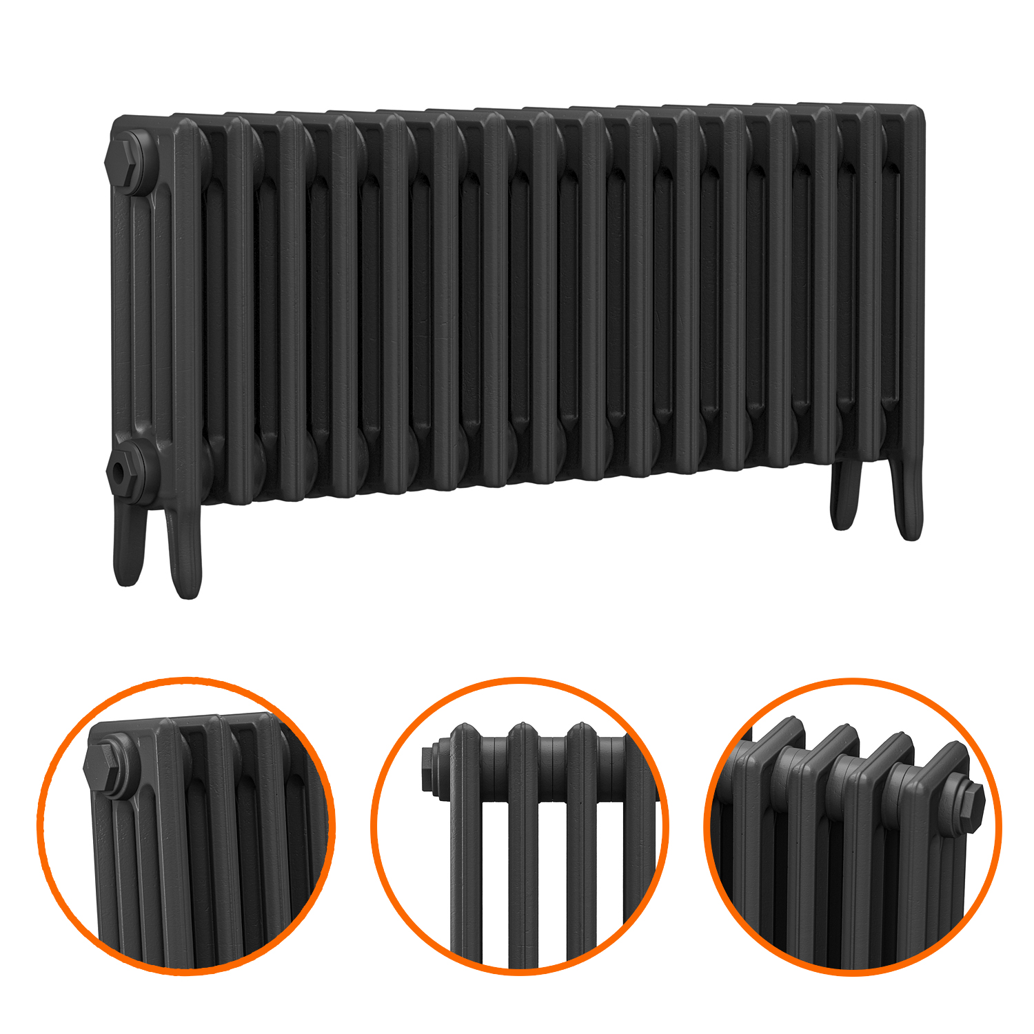 460 x 1010mm Black Traditional 4 Column Cast Iron Radiator