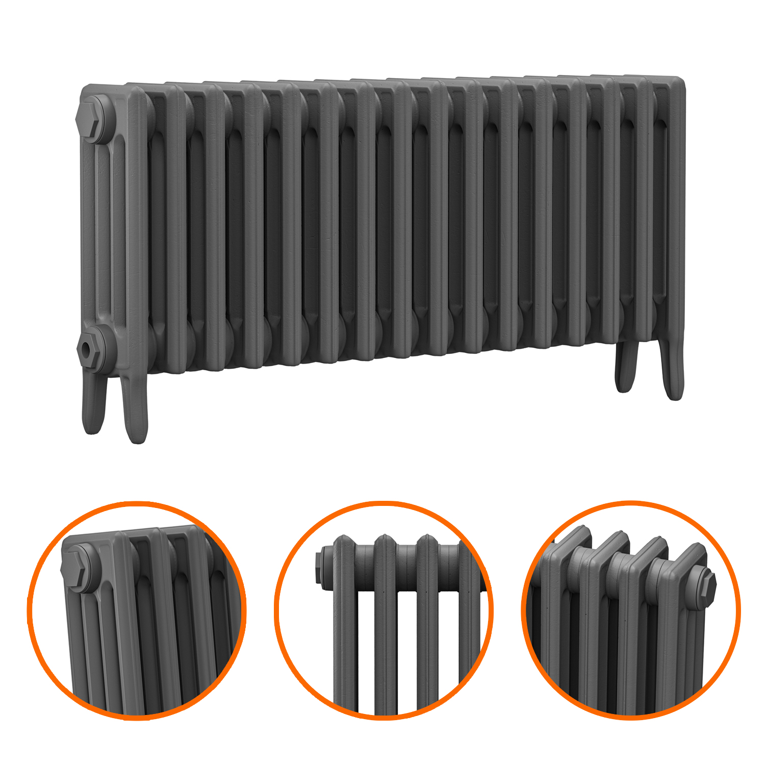 460 x 1010mm Grey Traditional 4 Column Cast Iron Radiator