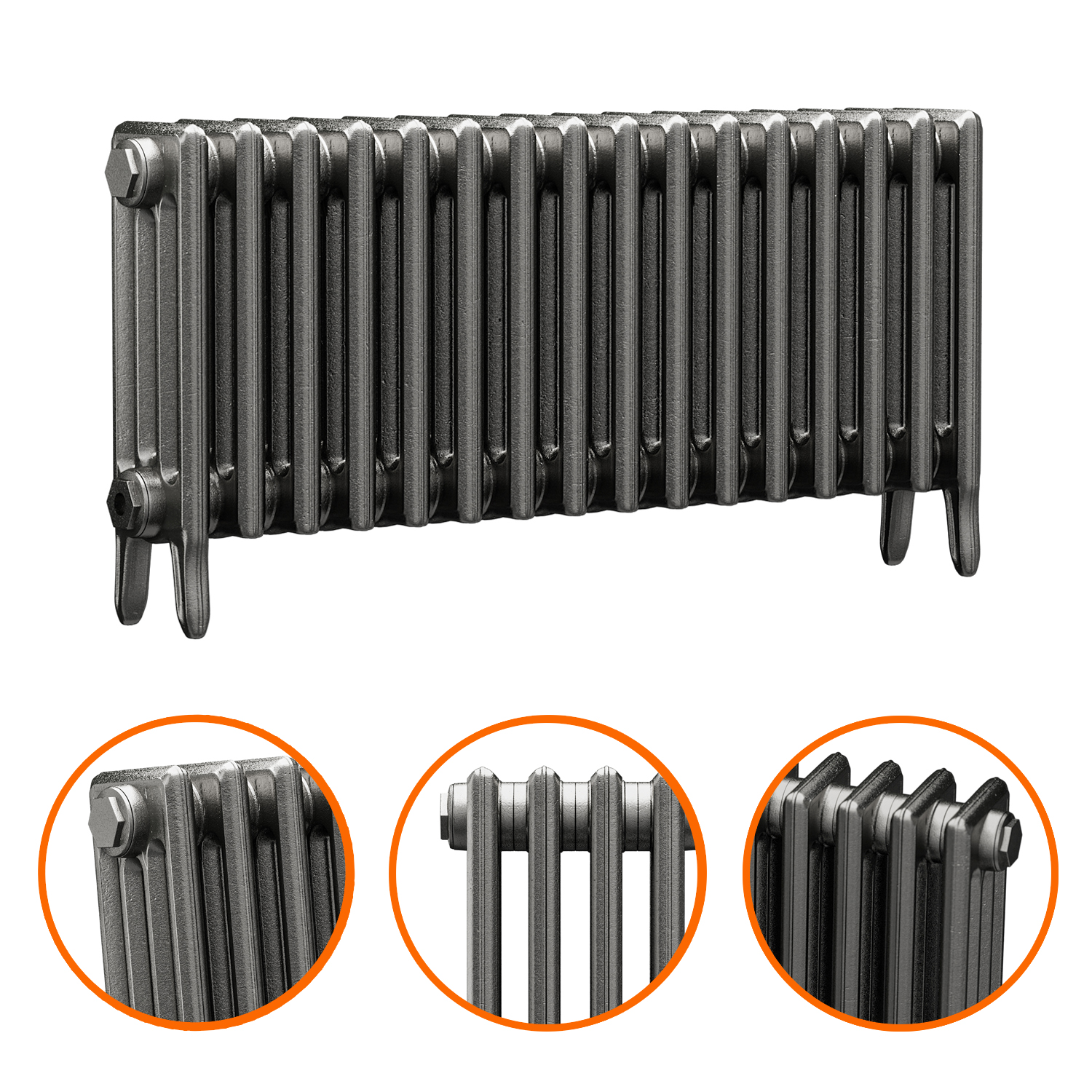 460 x 1010mm Raw Metal Traditional 4 Column Cast Iron Radiator