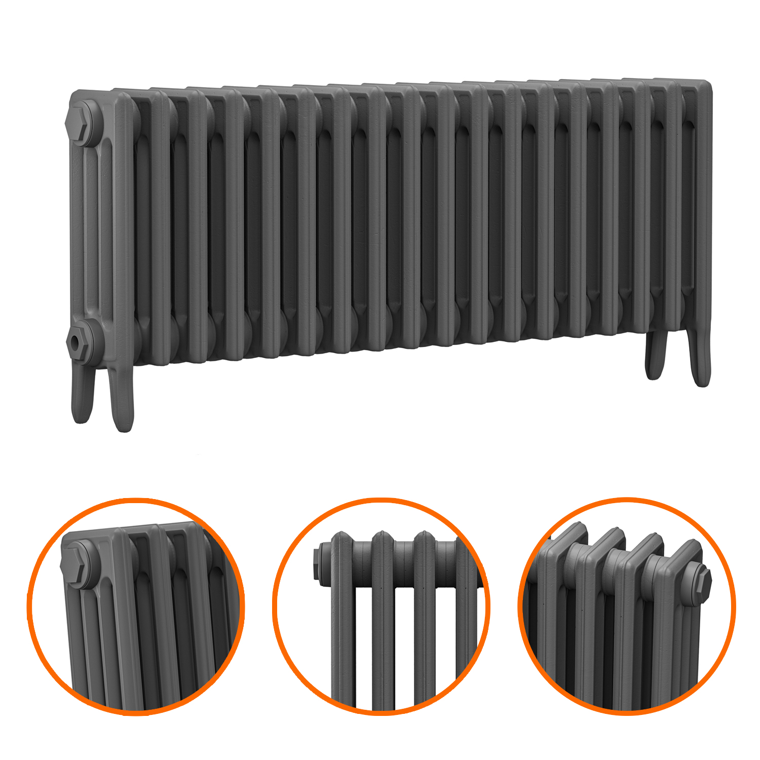 460 x 1130mm Grey Traditional 4 Column Cast Iron Radiator