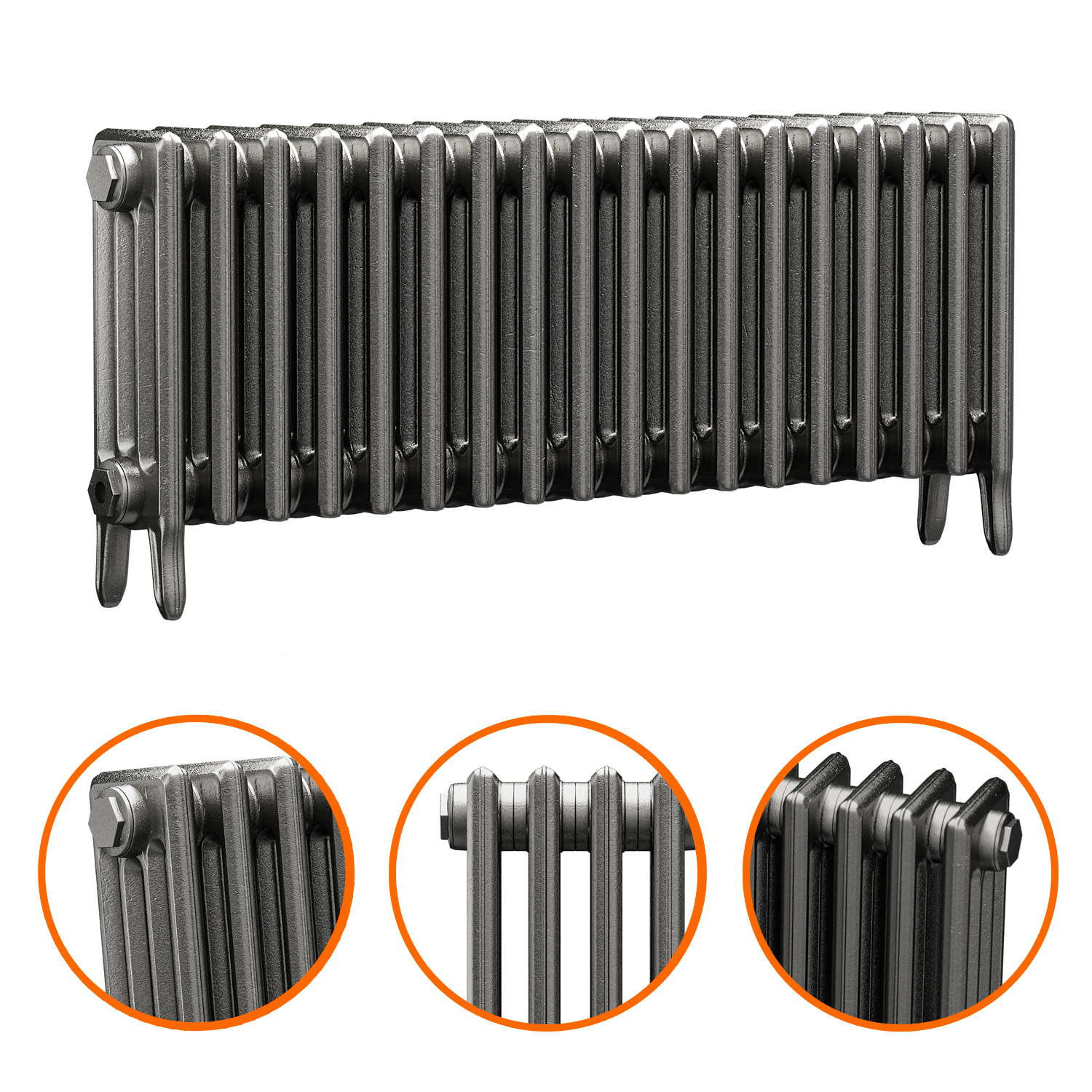 460 x 1130mm Raw Metal Traditional 4 Column Cast Iron Radiator