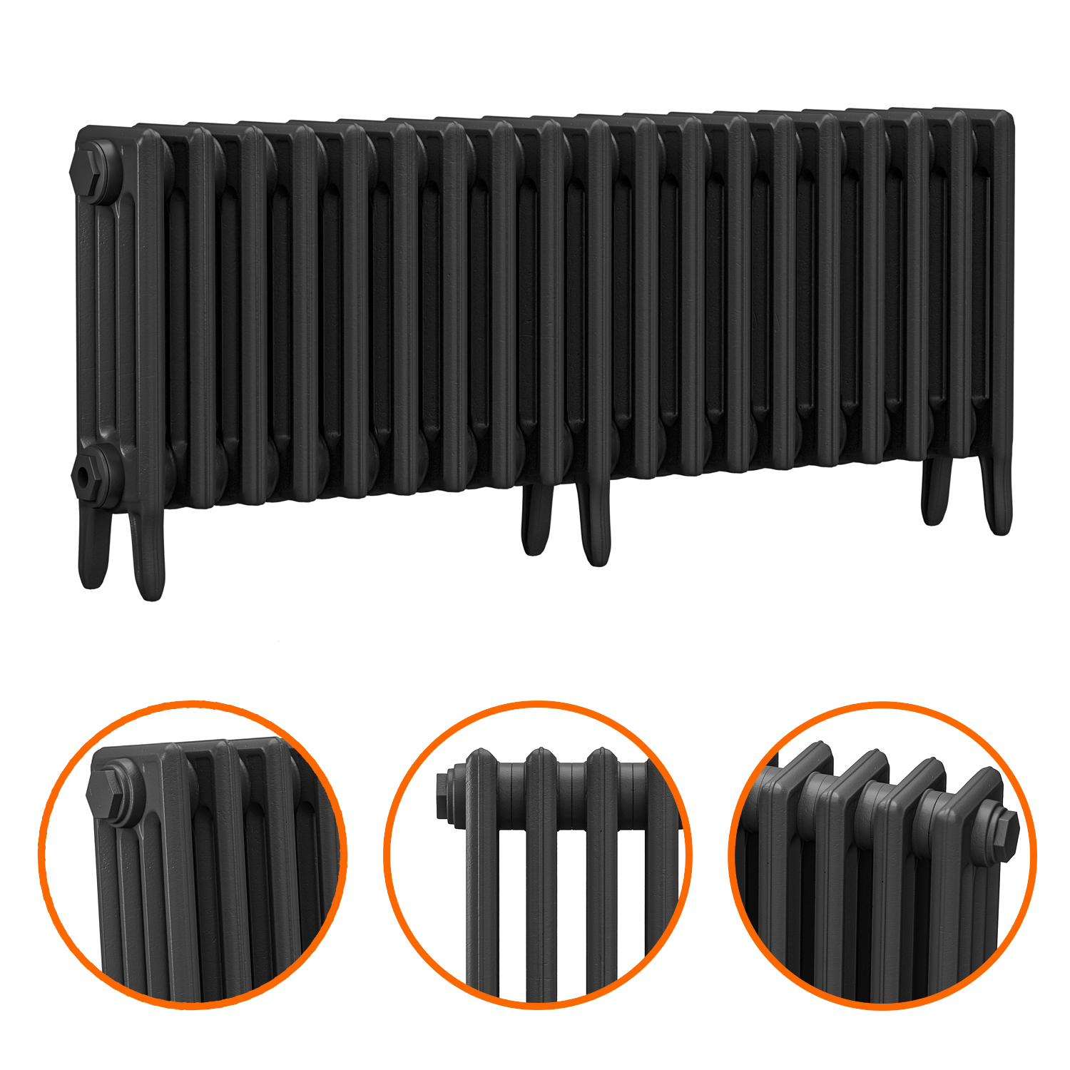 460 x 1190mm Black Traditional 4 Column Cast Iron Radiator